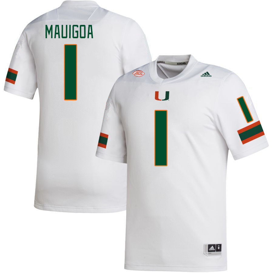 Men #1 Francisco Mauigoa Miami Hurricanes College Football Jerseys Stitched-White